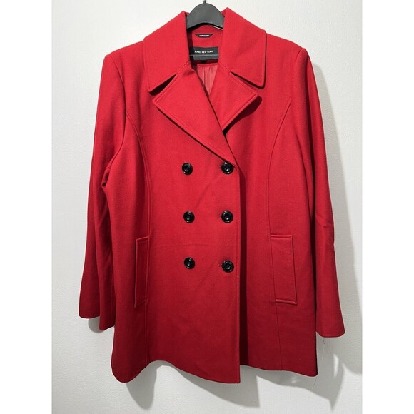 Jones New York Red Pea Coat Wool Blend 18W Plus NWT Midweight - Picture 1 of 15